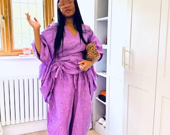 Ankara 2 piece pants set, kaftan for women, teal Ankara dashiki top,Ankara Agbada top co-ord,African tunic top and pants set