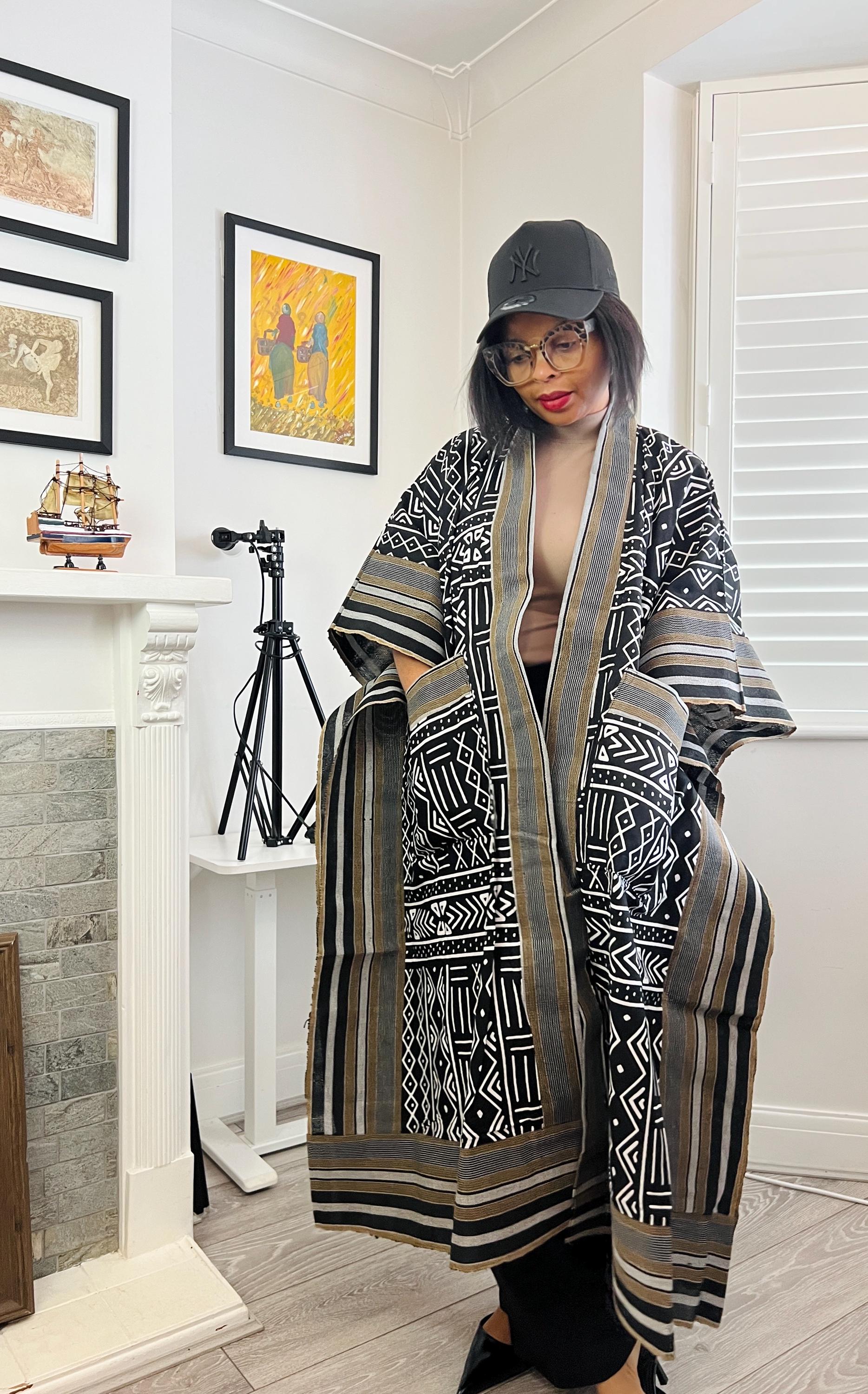 African Print Kimono Duster Jacket, Cotton Ankara & Asooke, Belted