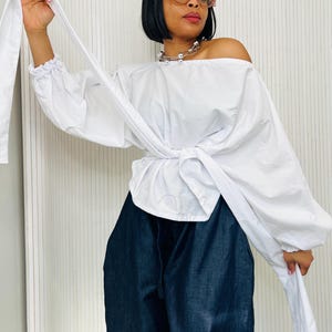 White Balloon Sleeve Blouse - Etsy