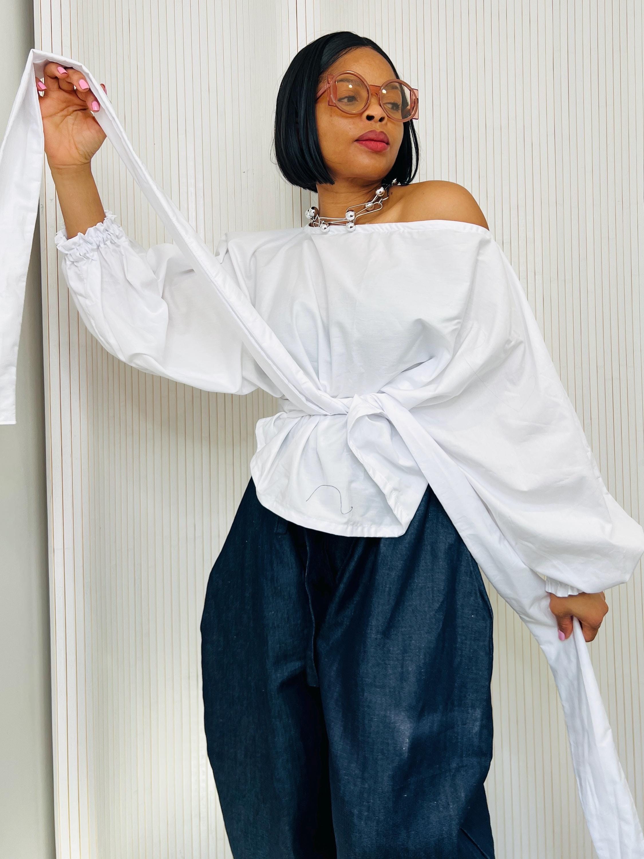 White Balloon Sleeve Shirt - Etsy Canada