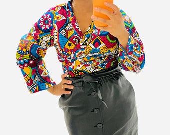 Wrap top bell sleeve, African print top, ankara tops for women,  ankara crop top, kimono top, dopamine dressing, dopamine shirt