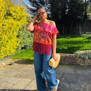 African print top, boho kimono women, ankara crop top, off shoulder top, hippie tops, tassel top, asymmetric top, fringe crop top