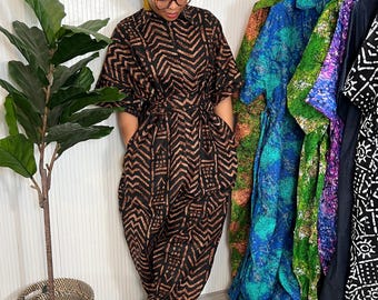 Brown tribal African print Jumpsuit, ankara jumpsuit, women’s boiler suit, ankara romper,harem jumpsuit, mud cloth print dungaree