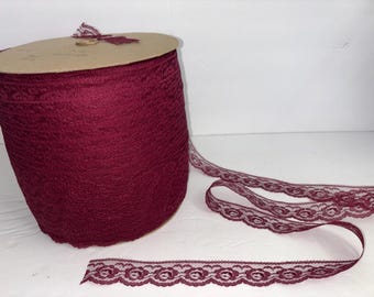 NEW Vintage burgundy Scallop Lace 1 1/4"Wide per 15 Yards More Available
