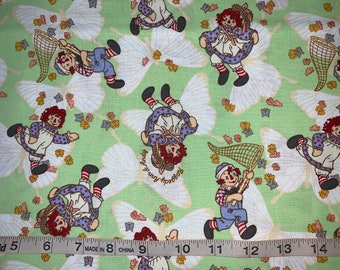 Rare Raggedy Ann/Andy Green Fabric Sold By FQ 18"x21" More Available