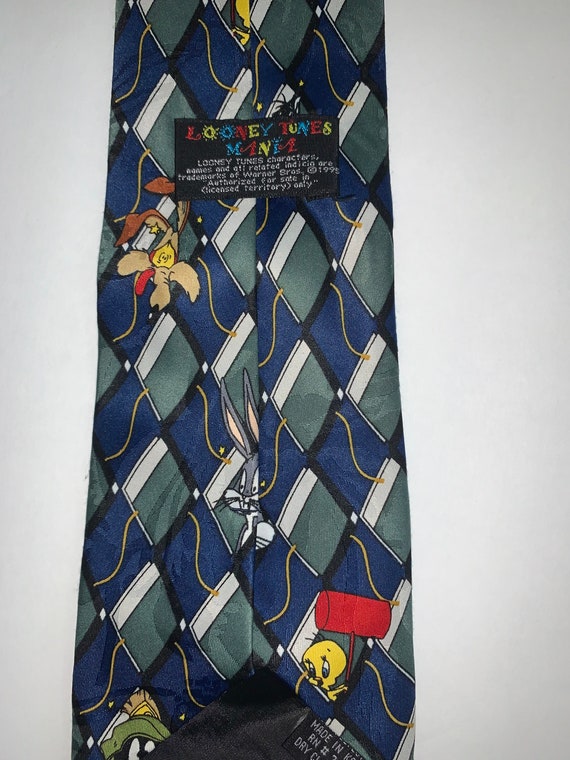 Cravate Vintage Looney Tunes Noël 1995 - Bugs Bunny, Daffy Duck, Tweetie, Noir Et Rouge