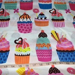 NEW 100% Cotton Birthday Cupcakes Quilting Fabric Sold By Yard More Available