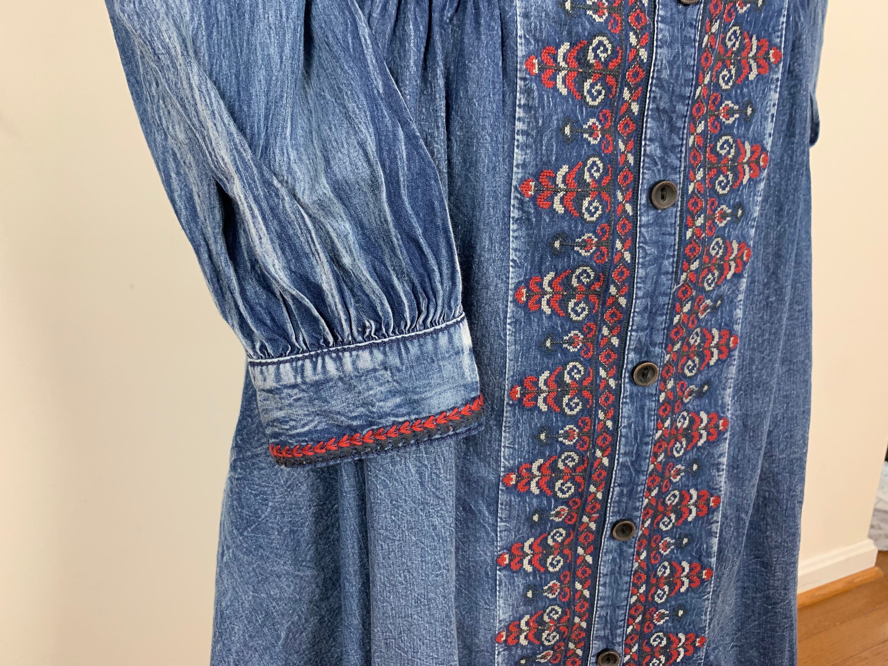 Vintage Keer Qiaowa Cross Stitch Midi Denim Dress Size S - Etsy