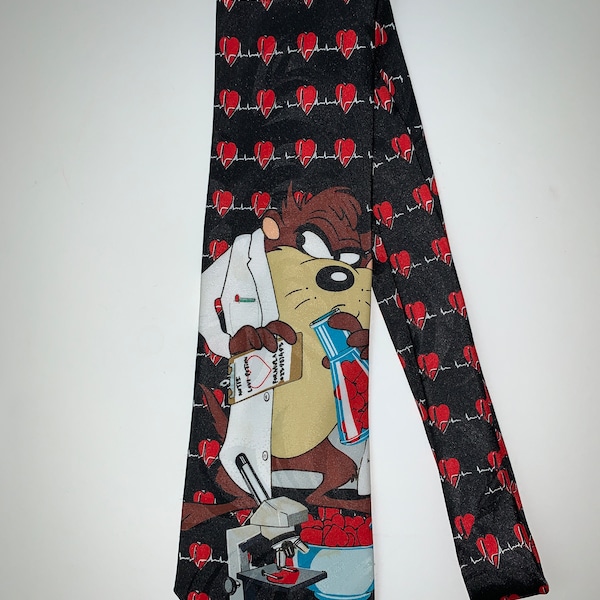 Vintage 1997 Looney Tunes Doctor Medicine Medical Lab Necktie Excellent