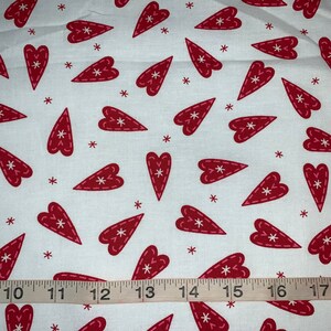 Valentine&#39;s Red Hearts Stars 100% Cotton Fabric Sold By 1/2 Yard More Available