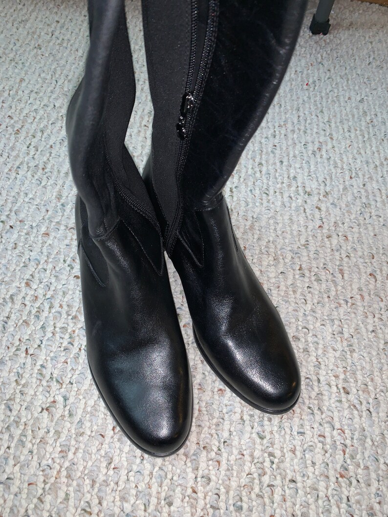 Black Knee High Leather Boots From Tahari Size 10M | Etsy