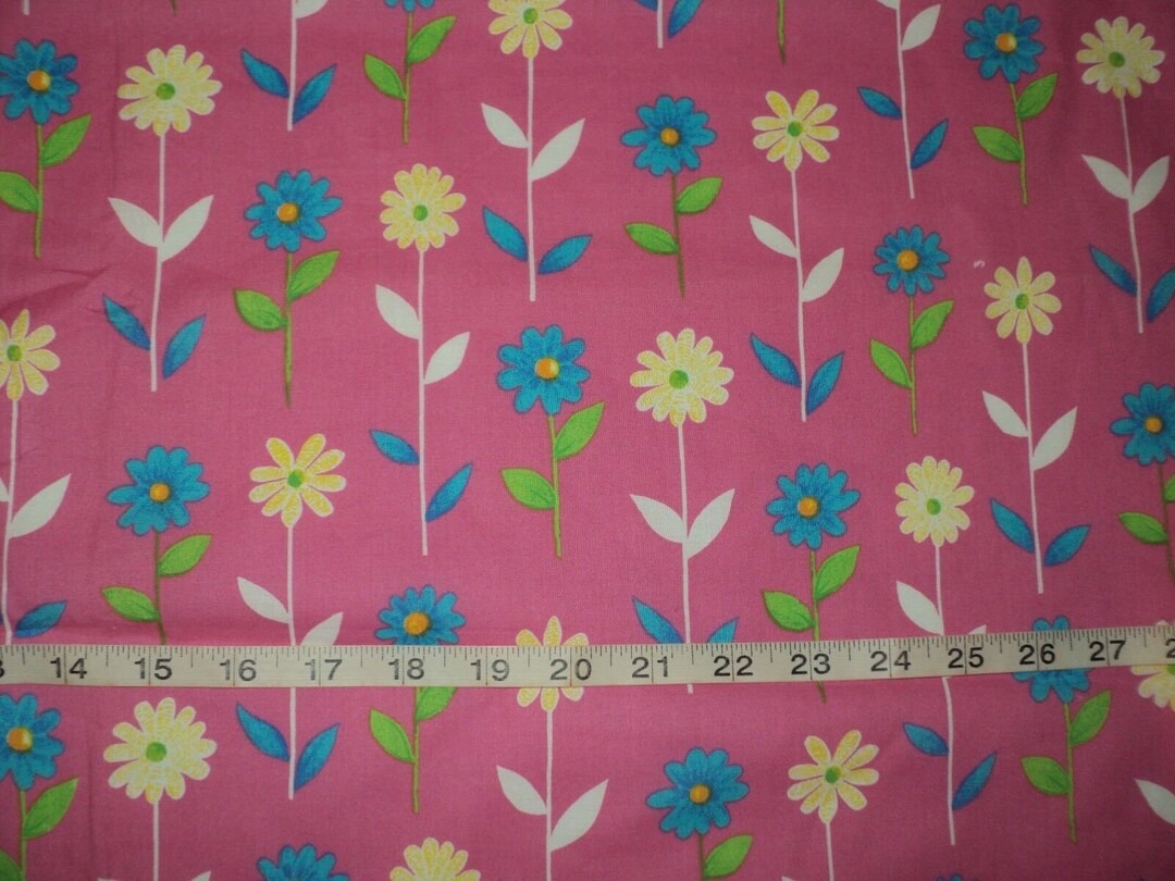 NEW Colorful Daisy Flower Pink 100% Cotton Fabric Sold by 1/2 Yard More ...