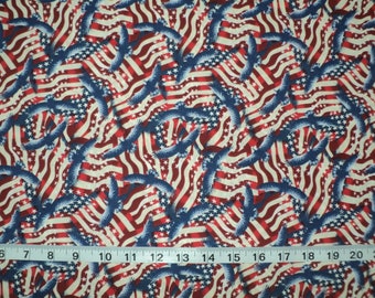 American Flag Eagle Patriotic 100% Cotton Fabric Sold By 1/2 Yard