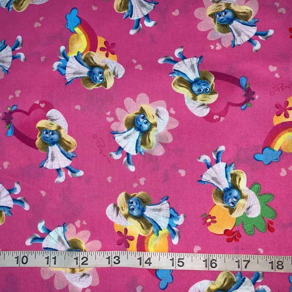 Rare The Smurf Smurfette Pink Fabric Sold By FQ 18"x21" More Available
