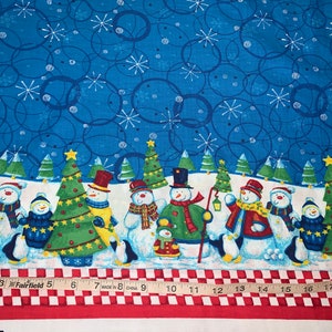 Christmas Snowman Double Border 100% Cotton Fabric Sold By 1/2 Yard 18&quot;L x 44&quot;W More Available