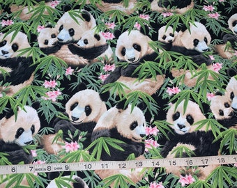 NEW Realistic Panda Bamboo 100% Cotton Fabric Sold By 1/2 Yard 18"L x 44"W More Available