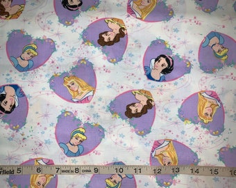 Princess Cinderella/Belle/Aurora Hearts Fabric Sold By FQ 18"x21" More Available