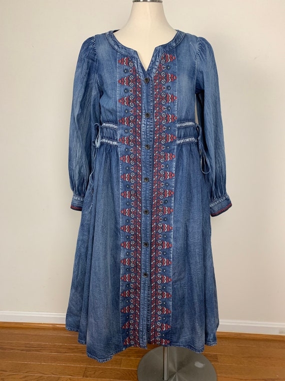 Vintage Keer Qiaowa Cross Stitch Midi Denim Dress Size S - Etsy
