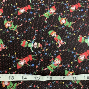New Christmas Elf Dancing Quilting 100% Cotton Fabric Sold By 1/2 Yard 18&quot;L x 44&quot;W More Available