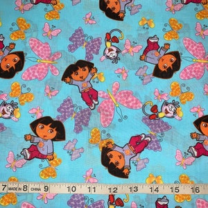 Rare Dora the Explorer with Butterflies Blue Fabric Sold by 1/2 Yard More Available