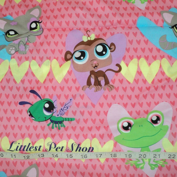 NEW Rare Littlest Pet Shop LPS Cat Frog Monkey Pink Fabric Sold By 1/2 Yard