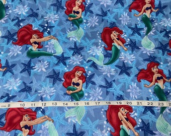 Disney The Little Mermaid Ariel w/Star Fish Fabric Sold by FQ 18"x21" More Available