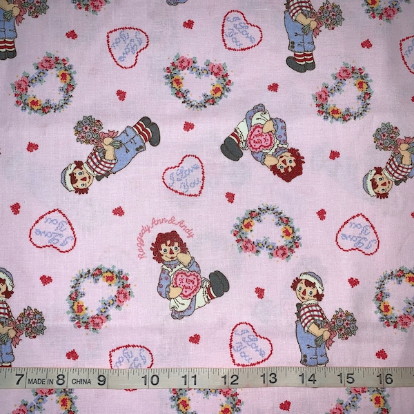 Rare Raggedy Ann/Andy Hearts Pink Fabric Sold By FQ 18"x21" More Available