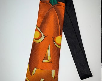 Vintage Surrey Halloween Pumpkin Theme Orange Black Neck Tie Excellent