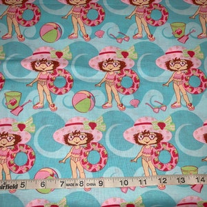 NEW Strawberry Shortcake Girls Summer Pool Party 100% Cotton Fabric Sold by 1/2 Yard More Available