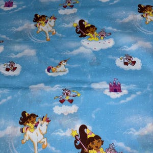 Rare Dora the Explorer with Unicorn Blue Fabric Sold by 1/2 Yard More Available