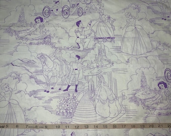 Rare Disney Princess Cinderella Purple Toile Sparkle  Fabric Sold By FQ 18"x21" More Available