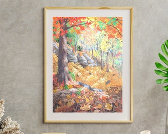 Digital downloadable art print of colourful autumn foliage