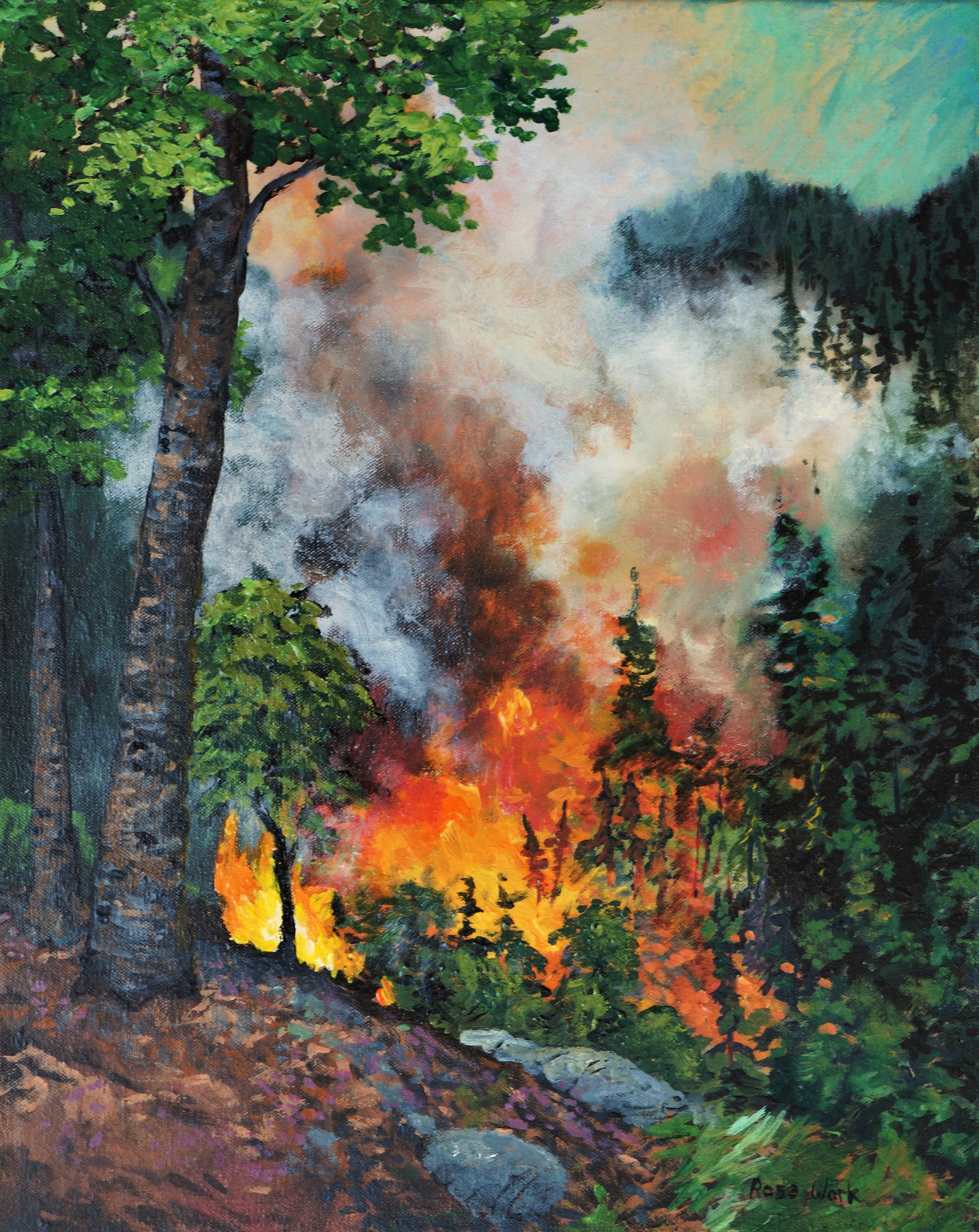 Forest Fire Painting, Wild Fire, Fire in the Bush, Forest Painting,  Mountain Painting, Original Acrylic Painting - Etsy