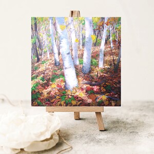 bouleau avec feuilles jaune Impression d'art, peinture de forêt d'automne, image 3