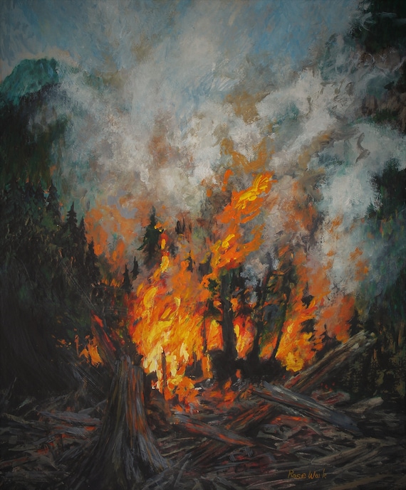 Forest Fire Art Print: Wildfire Acrylic Painting (digital Download