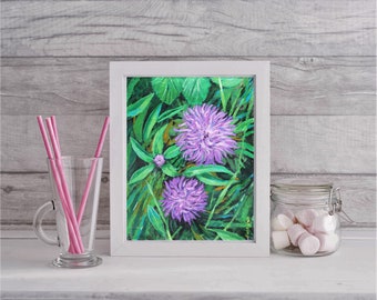 Original art, affordable art, wild flower painting, botanical art, knapweed painting,  purple flowers