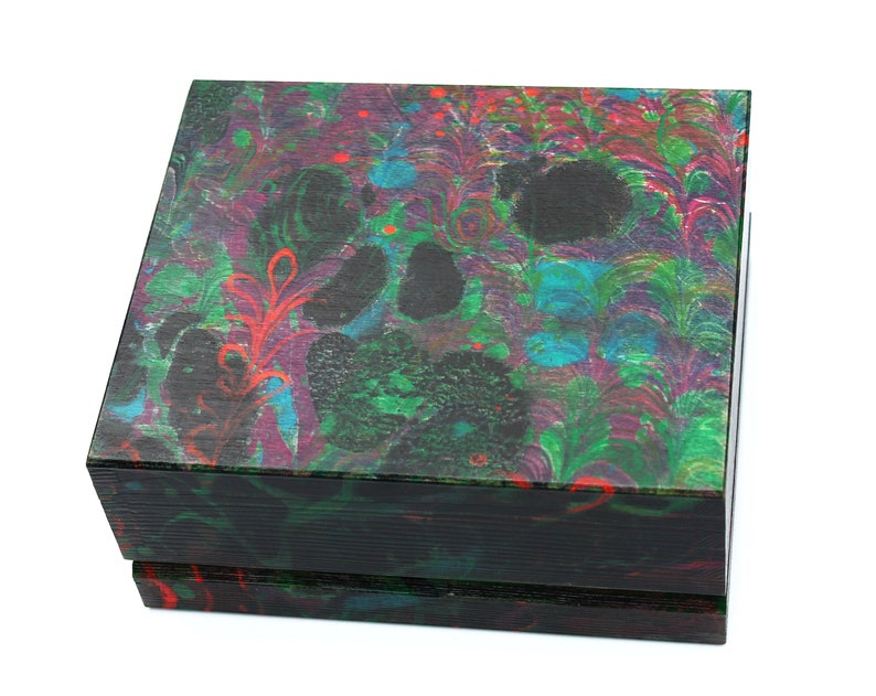 Wooden tea box, marbled box, memory box, hand painted very unique gift box image 2