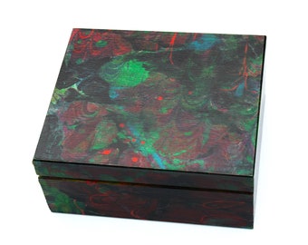 Wooden tea box, marbled box, memory box, hand painted very unique gift box