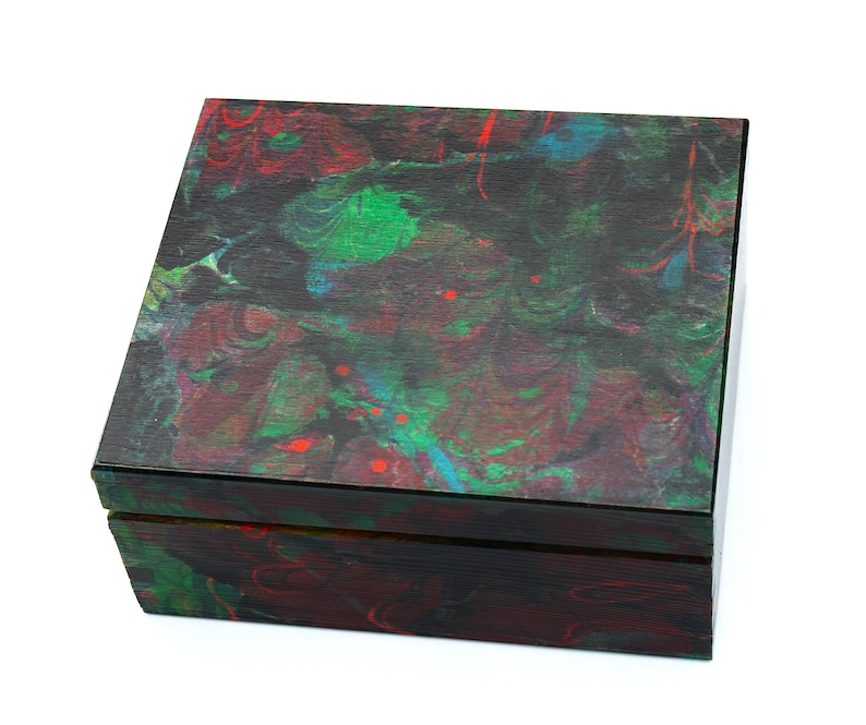 Wooden tea box, marbled box, memory box, hand painted very unique gift box image 1