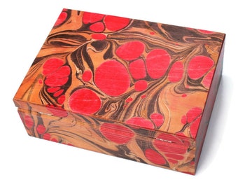 Wooden tea box, marbled box, memory box, hand painted very unique gift box