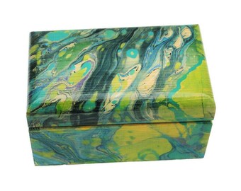 Wooden tea box, marbled box, memory box, hand painted very unique gift box