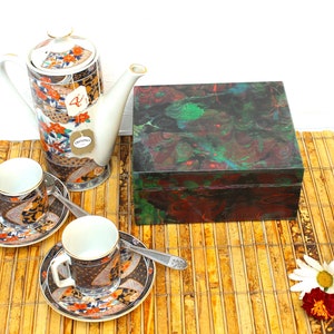 Wooden tea box, marbled box, memory box, hand painted very unique gift box image 9