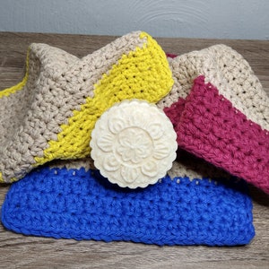 3 Bright Stripe Square-Handmade-100% Cotton Yarn Cloths-Facial Cleansing Cloths-Dishcloth-Washcloth-Gift