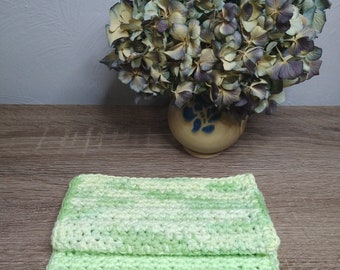 2 Pistachio Green Square Handmade 100% Cotton Yarn Cloths-Facial Cleansing Cloths-Dishcloth-Washcloth-Gift Set