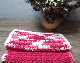 2 Multi Red Square-Handmade-100% Cotton Yarn-Facial Cleansing Cloths-Dishcloth-Washcloth-Gift Set