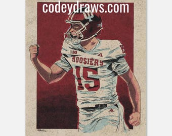 PRINT- Indiana Hoosiers Fernando Mendoza Retro Illustration 8.5x11