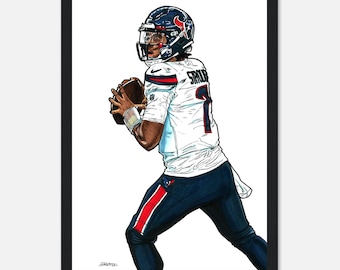 Original Pen and Ink Illustration - Hand-Drawn Sports Art - 9x12 Framed Pop Art CJ Stroud Houston Texans