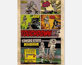 PRINT- Kansas State Football Deuce Vaughn TD Retro Comic Book Art Print 11x17