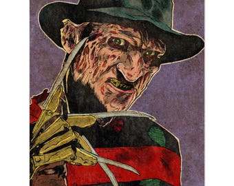 PRINT- Freddy Krueger Horror Art Print – Retro Comic-Style Illustration
