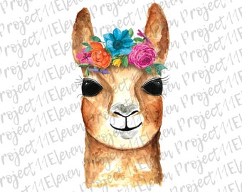 Watercolor LLama hand painted floral crown PNG design element | Sublimation | graphic design | instant download | printable